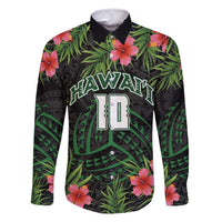 Custom Hawaii Volleyball Family Matching Summer Maxi Dress and Hawaiian Shirt Kakau Abstract and Tropical Plants Black Color LT03 Dad's Shirt - Long Sleeve Black - Polynesian Pride