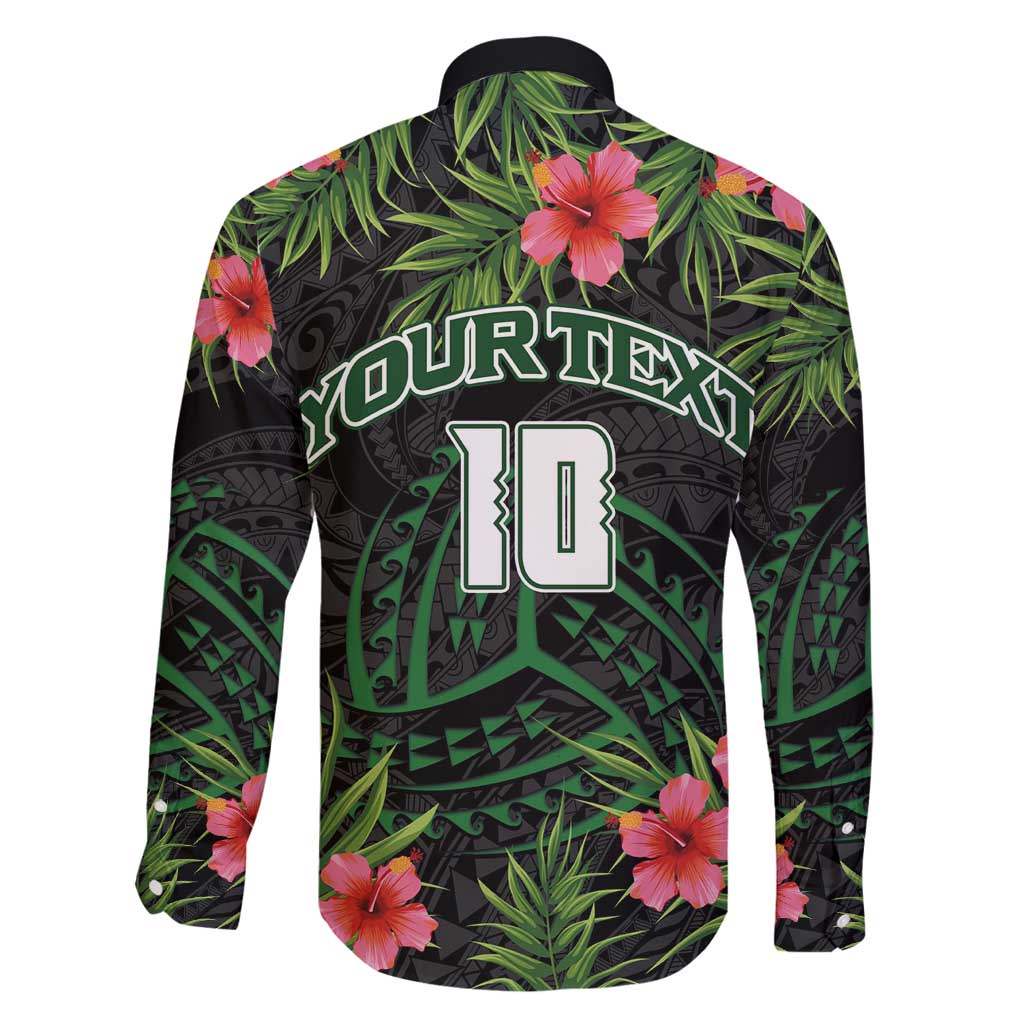 Custom Hawaii Volleyball Family Matching Summer Maxi Dress and Hawaiian Shirt Kakau Abstract and Tropical Plants Black Color LT03 - Polynesian Pride