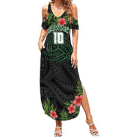 Custom Hawaii Volleyball Family Matching Summer Maxi Dress and Hawaiian Shirt Kakau Abstract and Tropical Plants Black Color LT03 Mom's Dress Black - Polynesian Pride