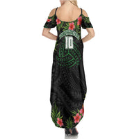 Custom Hawaii Volleyball Family Matching Summer Maxi Dress and Hawaiian Shirt Kakau Abstract and Tropical Plants Black Color LT03 - Polynesian Pride