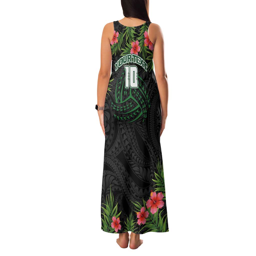 Custom Hawaii Volleyball Family Matching Tank Maxi Dress and Hawaiian Shirt Kakau Abstract and Tropical Plants Black Color LT03 - Polynesian Pride