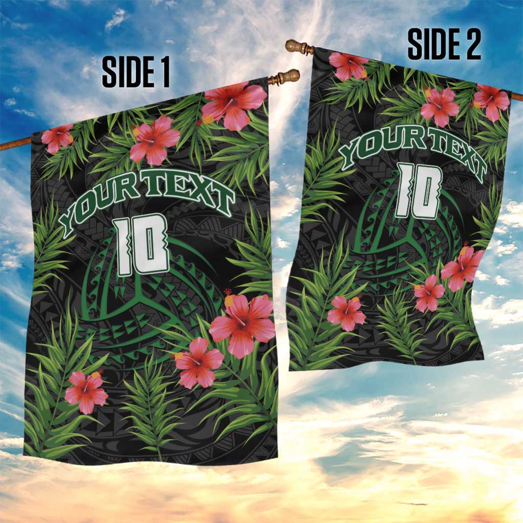 Custom Hawaii Volleyball Garden Flag Kakau Abstract and Tropical Plants Black Color - Polynesian Pride