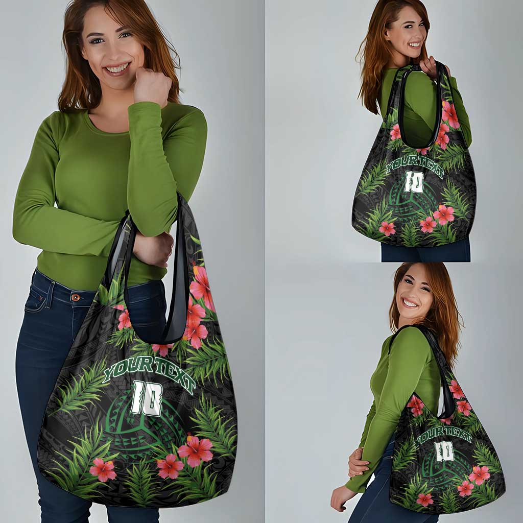 Custom Hawaii Volleyball Grocery Bag Kakau Abstract and Tropical Plants Black Color - Polynesian Pride