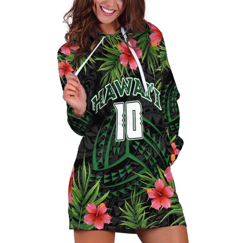 Custom Hawaii Volleyball Hoodie Dress Kakau Abstract and Tropical Plants Black Color LT03 Black - Polynesian Pride