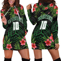 Custom Hawaii Volleyball Hoodie Dress Kakau Abstract and Tropical Plants Black Color LT03 - Polynesian Pride