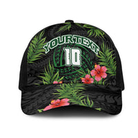 Custom Hawaii Volleyball Mesh Trucker Cap Kakau Abstract and Tropical Plants Black Color - Polynesian Pride
