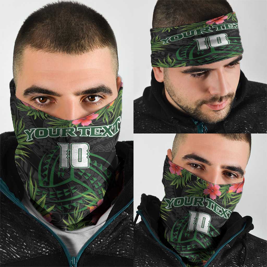 Custom Hawaii Volleyball Neck Gaiter Kakau Abstract and Tropical Plants Black Color - Polynesian Pride