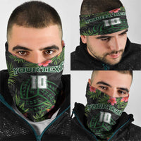 Custom Hawaii Volleyball Neck Gaiter Kakau Abstract and Tropical Plants Black Color - Polynesian Pride