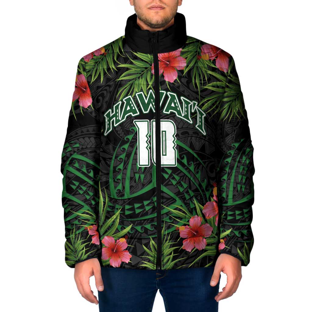 Custom Hawaii Volleyball Padded Jacket Kakau Abstract and Tropical Plants Black Color LT03 Men Black - Polynesian Pride