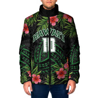 Custom Hawaii Volleyball Padded Jacket Kakau Abstract and Tropical Plants Black Color LT03 Men Black - Polynesian Pride