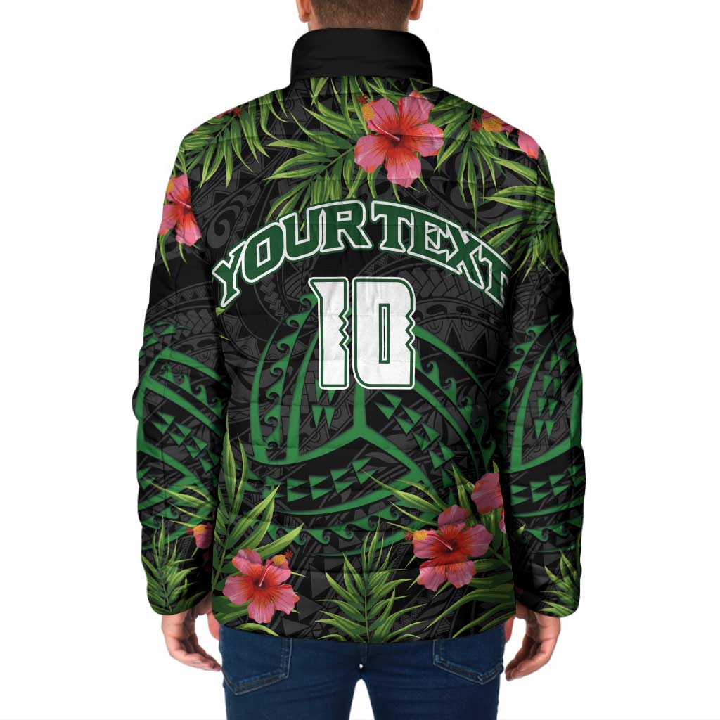 Custom Hawaii Volleyball Padded Jacket Kakau Abstract and Tropical Plants Black Color LT03 - Polynesian Pride
