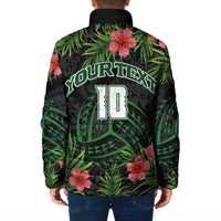Custom Hawaii Volleyball Padded Jacket Kakau Abstract and Tropical Plants Black Color LT03 - Polynesian Pride