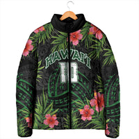 Custom Hawaii Volleyball Padded Jacket Kakau Abstract and Tropical Plants Black Color LT03 - Polynesian Pride
