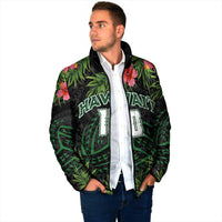 Custom Hawaii Volleyball Padded Jacket Kakau Abstract and Tropical Plants Black Color LT03 - Polynesian Pride