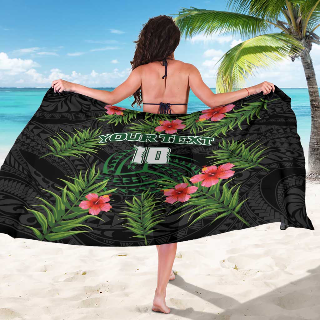 Custom Hawaii Volleyball Sarong Kakau Abstract and Tropical Plants Black Color - Polynesian Pride