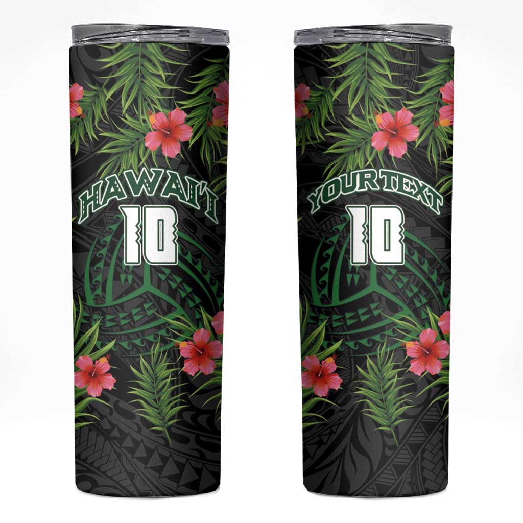 Custom Hawaii Volleyball Skinny Tumbler Kakau Abstract and Tropical Plants Black Color LT03 Black - Polynesian Pride