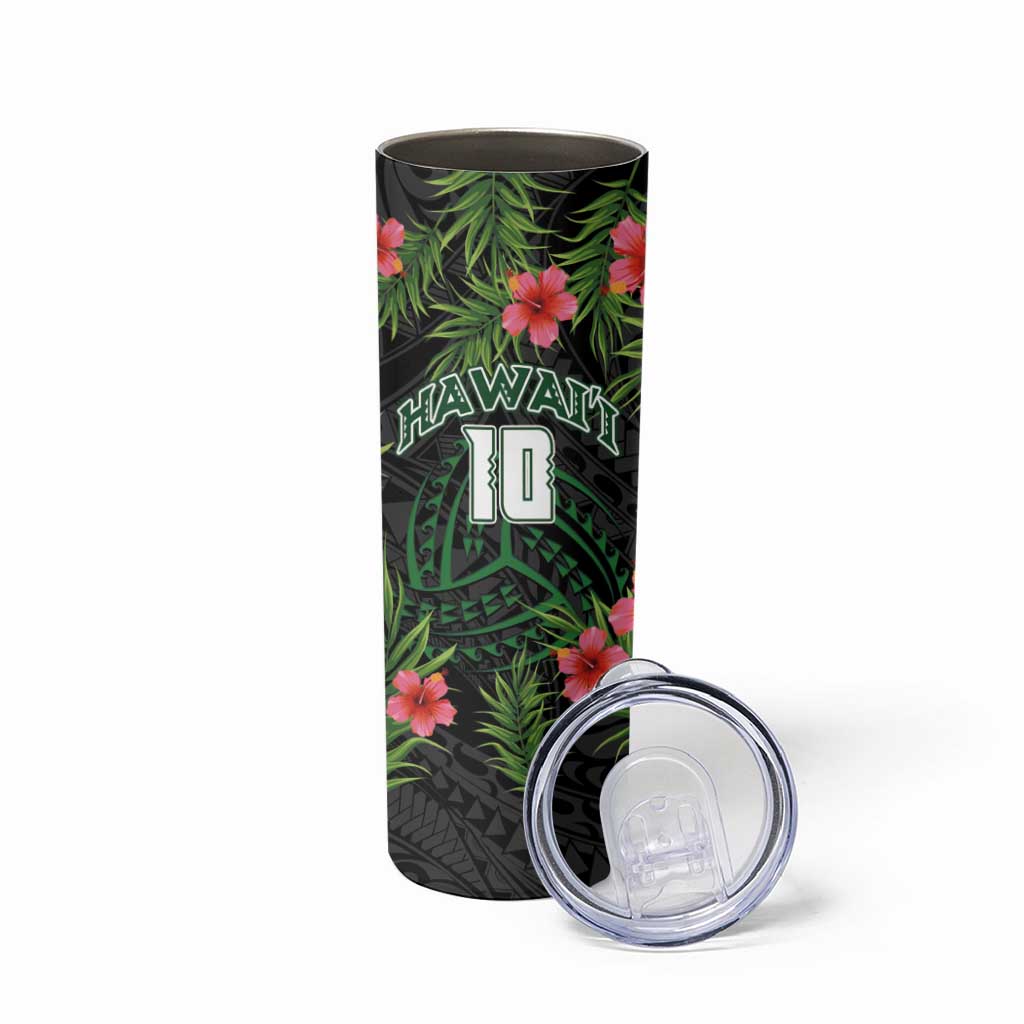 Custom Hawaii Volleyball Skinny Tumbler Kakau Abstract and Tropical Plants Black Color LT03 - Polynesian Pride