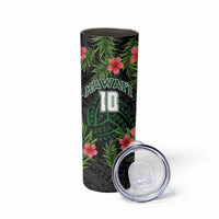 Custom Hawaii Volleyball Skinny Tumbler Kakau Abstract and Tropical Plants Black Color LT03 - Polynesian Pride
