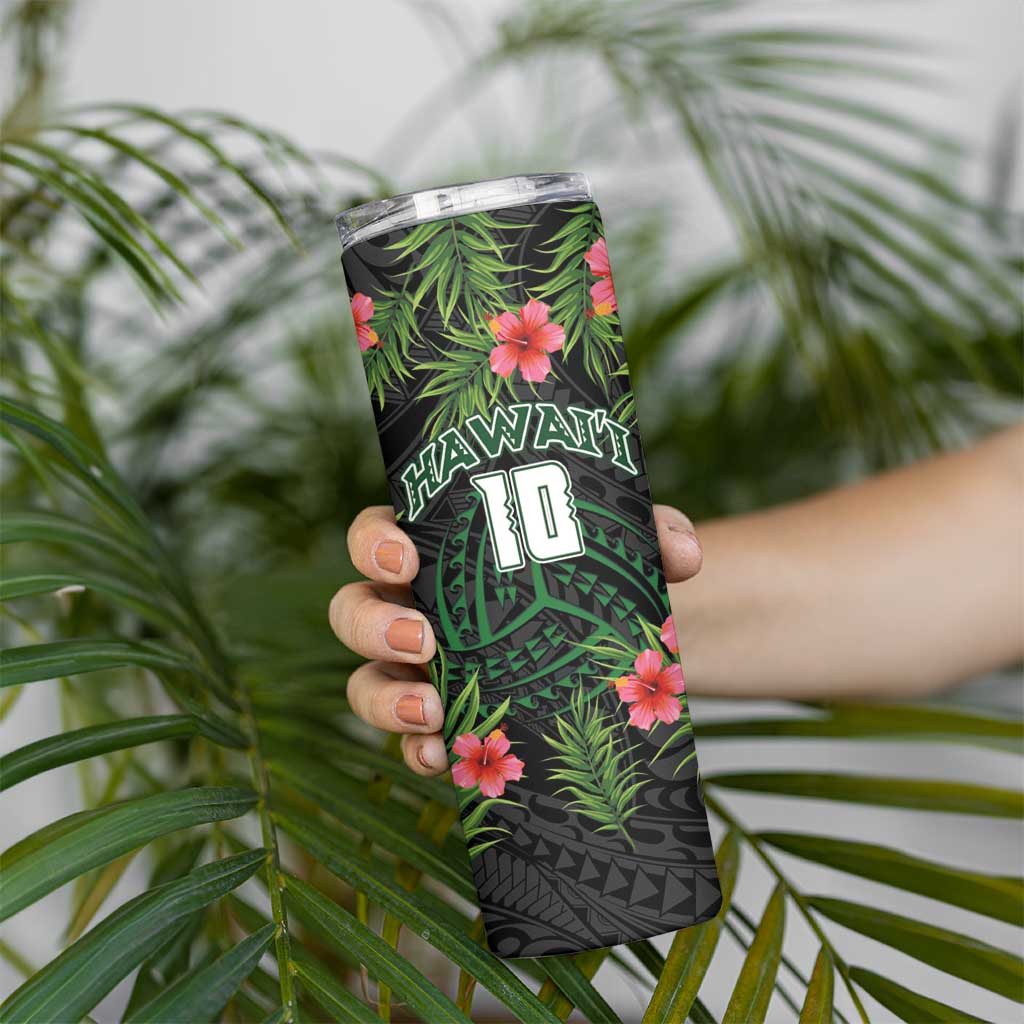 Custom Hawaii Volleyball Skinny Tumbler Kakau Abstract and Tropical Plants Black Color LT03 - Polynesian Pride
