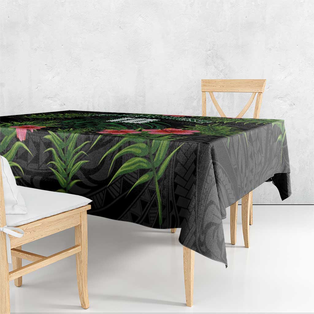 Custom Hawaii Volleyball Tablecloth Kakau Abstract and Tropical Plants Black Color - Polynesian Pride