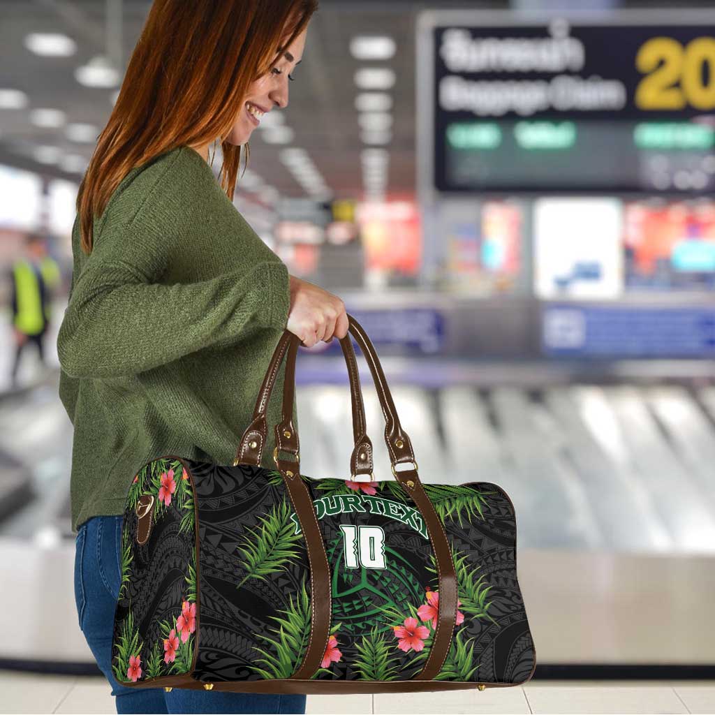 Custom Hawaii Volleyball Travel Bag Kakau Abstract and Tropical Plants Black Color - Polynesian Pride