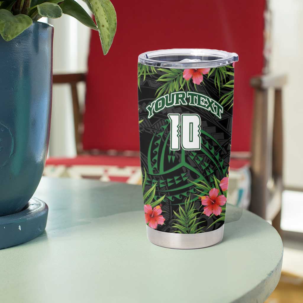 Custom Hawaii Volleyball Tumbler Cup Kakau Abstract and Tropical Plants Black Color - Polynesian Pride