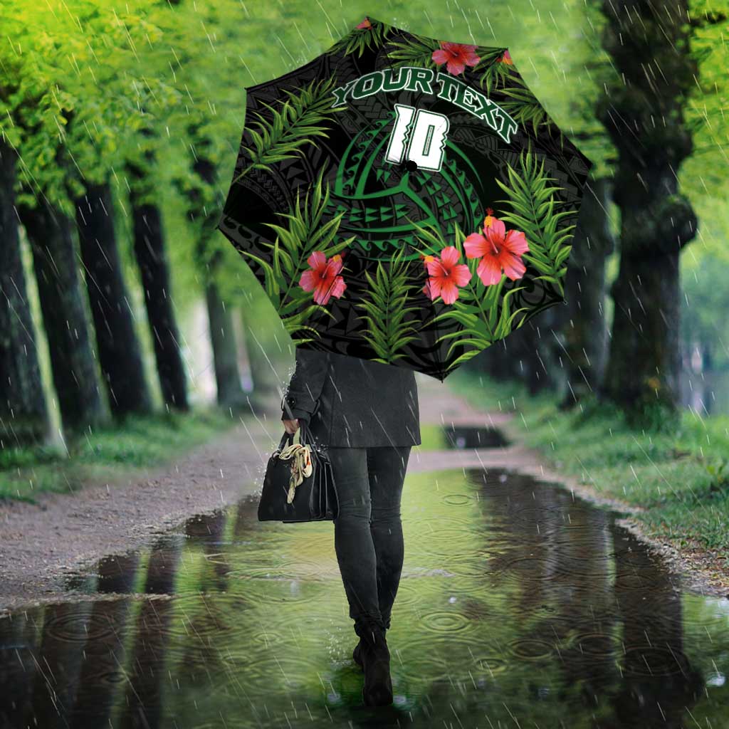 Custom Hawaii Volleyball Umbrella Kakau Abstract and Tropical Plants Black Color - Polynesian Pride