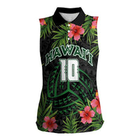 Custom Hawaii Volleyball Women Sleeveless Polo Shirt Kakau Abstract and Tropical Plants Black Color LT03 Female Black - Polynesian Pride