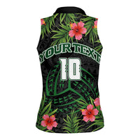 Custom Hawaii Volleyball Women Sleeveless Polo Shirt Kakau Abstract and Tropical Plants Black Color LT03 - Polynesian Pride