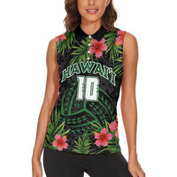 Custom Hawaii Volleyball Women Sleeveless Polo Shirt Kakau Abstract and Tropical Plants Black Color LT03 - Polynesian Pride
