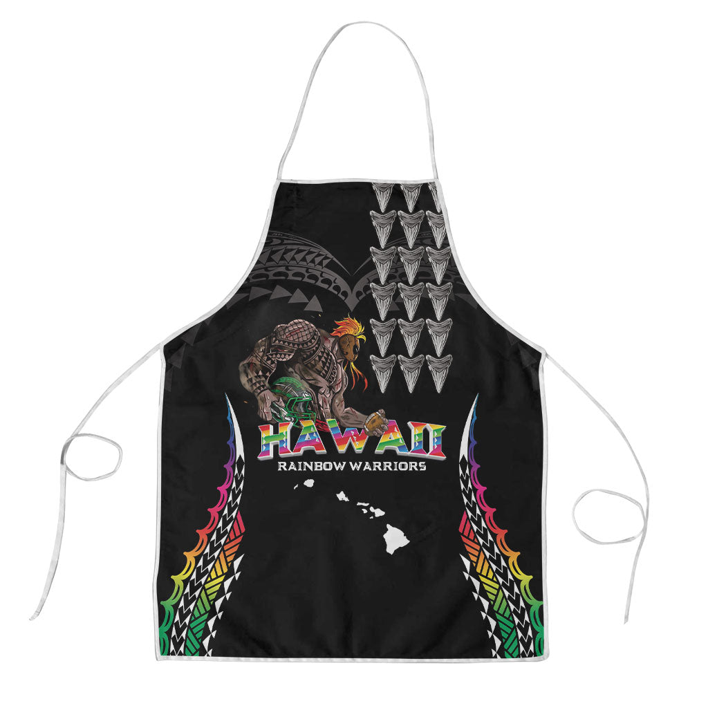 Hawaii Rainbow Warriors Apron Kakau Shark Tooth and Polynesian Art Tattoo LT03 Black - Polynesian Pride