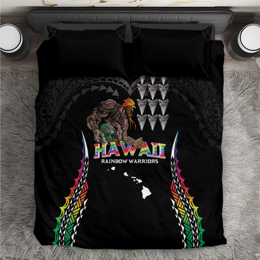 Hawaii Rainbow Warriors Bedding Set Kakau Shark Tooth and Polynesian Art Tattoo LT03 Black - Polynesian Pride