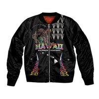 Custom Hawaii Rainbow Warriors Bomber Jacket Kakau Shark Tooth and Polynesian Art Tattoo LT03 Unisex Black - Polynesian Pride