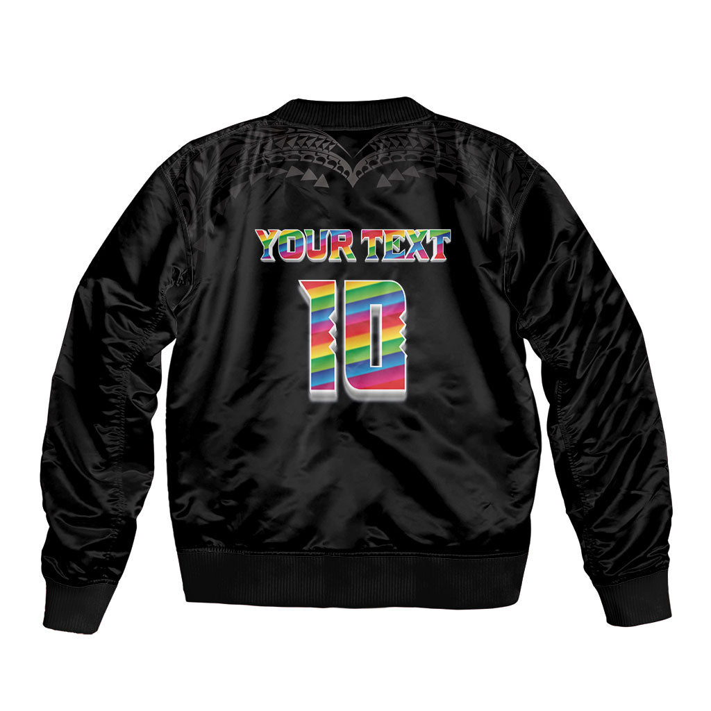 Custom Hawaii Rainbow Warriors Bomber Jacket Kakau Shark Tooth and Polynesian Art Tattoo LT03 - Polynesian Pride