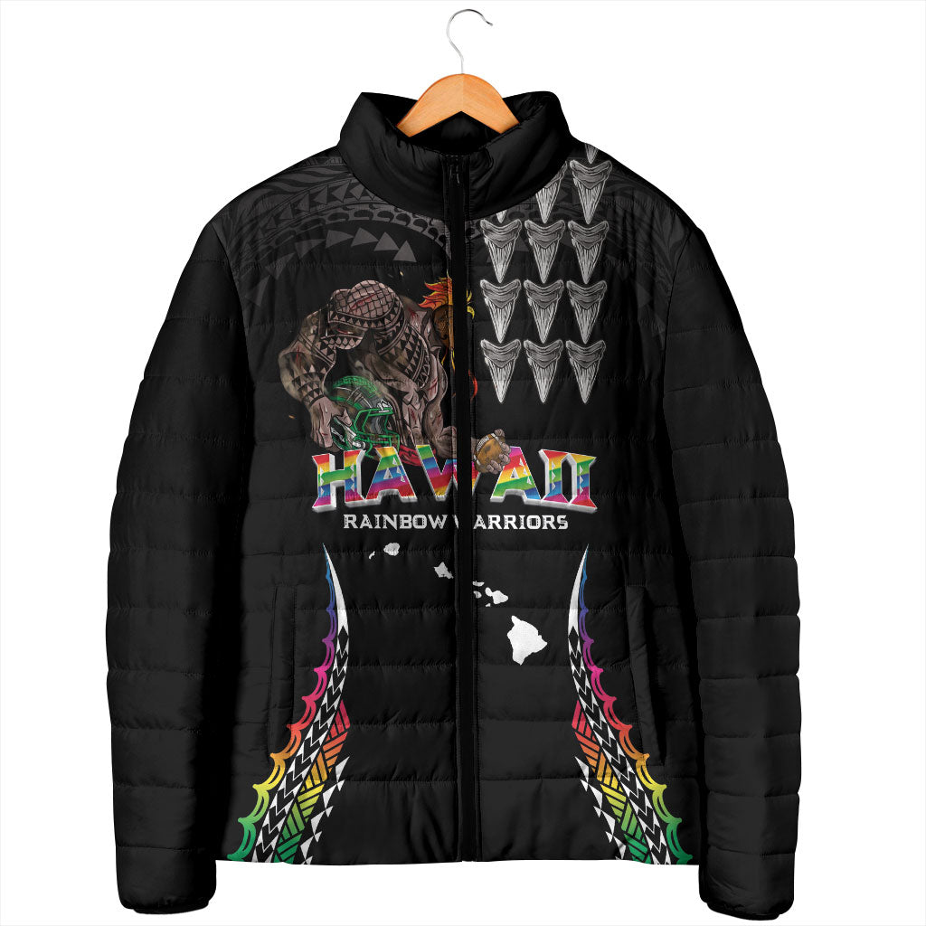 Custom Hawaii Rainbow Warriors Padded Jacket Kakau Shark Tooth and Polynesian Art Tattoo LT03 - Polynesian Pride