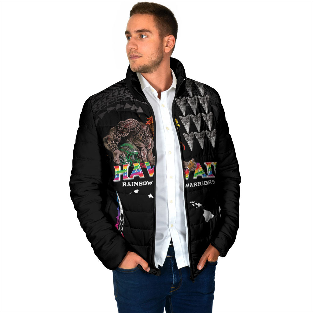 Custom Hawaii Rainbow Warriors Padded Jacket Kakau Shark Tooth and Polynesian Art Tattoo LT03 - Polynesian Pride