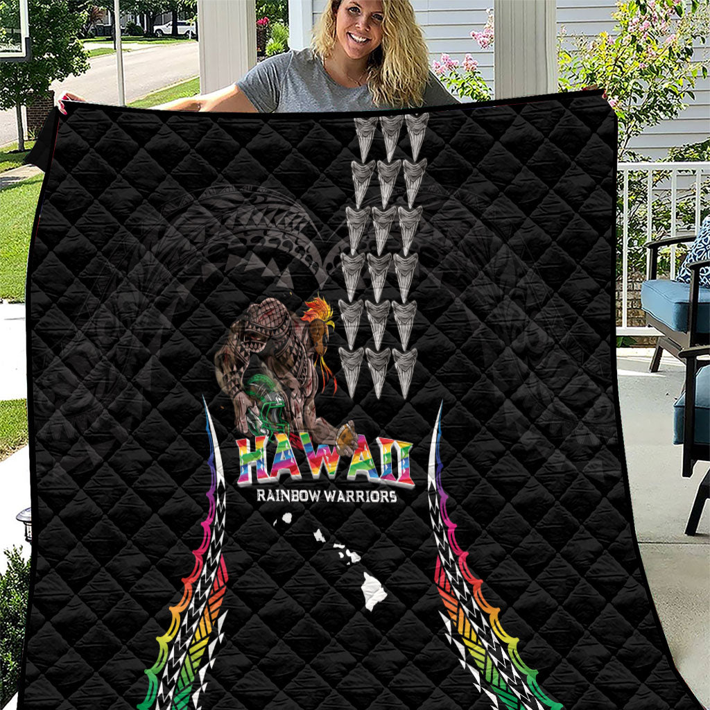 Hawaii Rainbow Warriors Quilt Kakau Shark Tooth and Polynesian Art Tattoo LT03 Black - Polynesian Pride