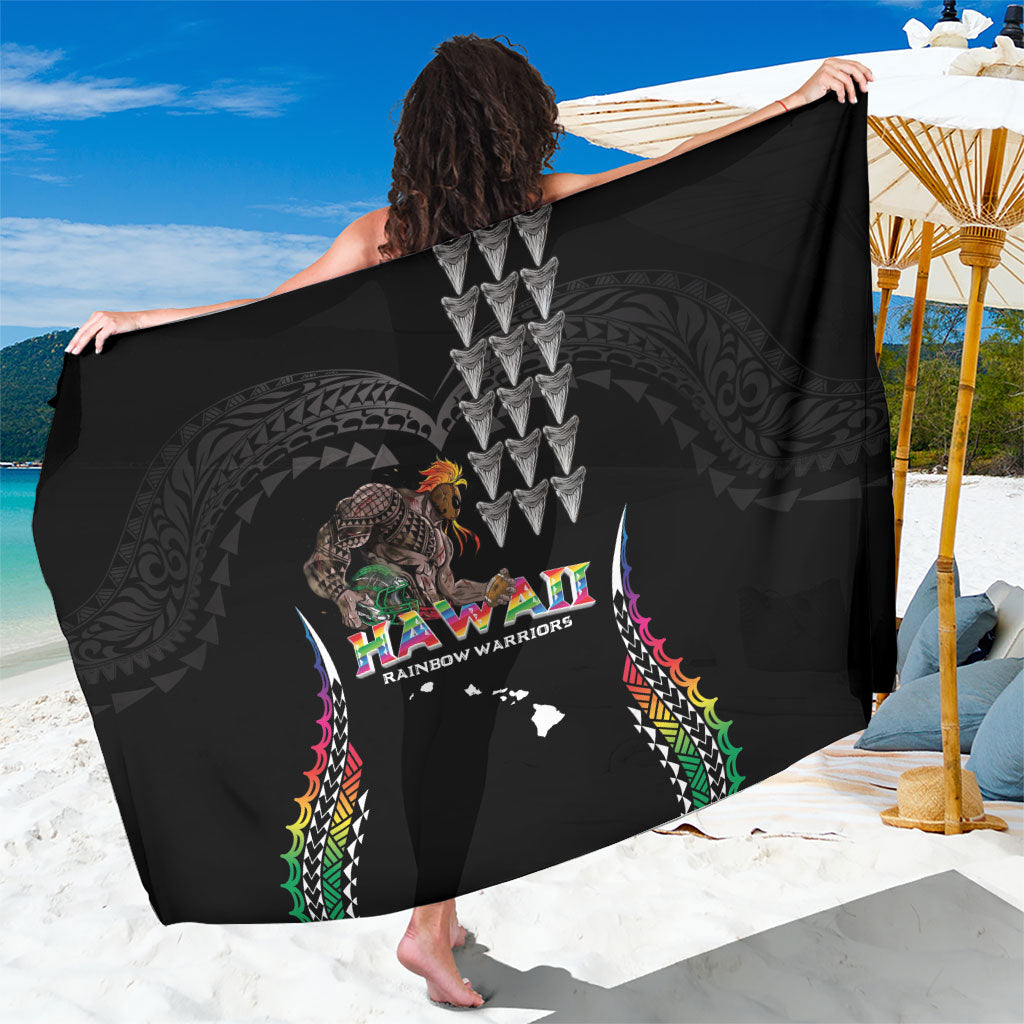 Hawaii Rainbow Warriors Sarong Kakau Shark Tooth and Polynesian Art Tattoo LT03 One Size 44 x 66 inches Black - Polynesian Pride