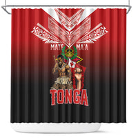 Mate Ma'a Tonga Shower Curtain Traditional Warrior and Ngatu Art Pattern LT03 Red - Polynesian Pride