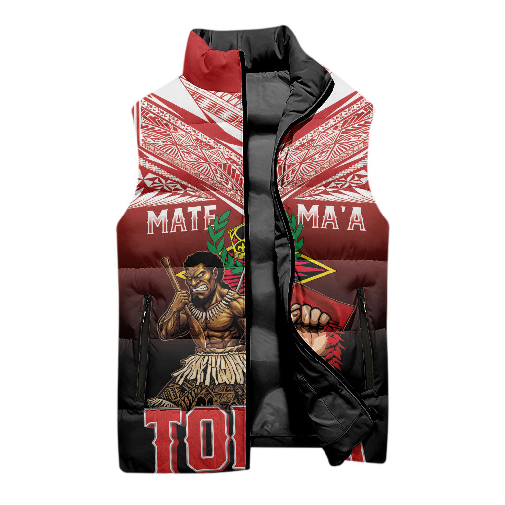 Mate Ma'a Tonga Sleeveless Puffer Jacket Traditional Warrior and Ngatu Art Pattern LT03 - Polynesian Pride