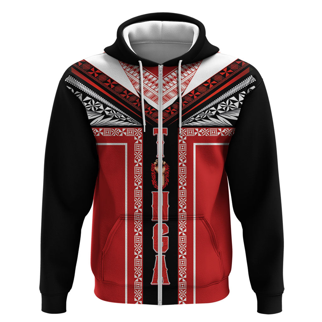 Tonga Hoodie Tribal Pacific Ngatu Motif LT03 Zip Hoodie Red - Polynesian Pride