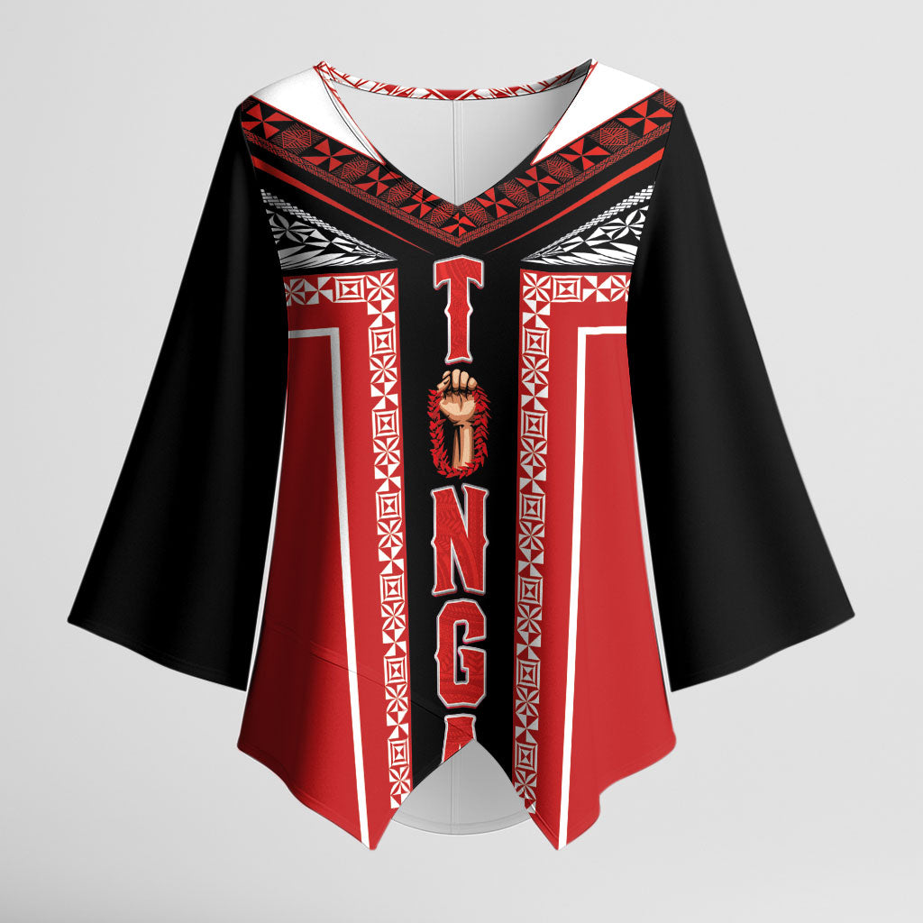 Tonga Kimono Sleeve Blouse Tribal Pacific Ngatu Motif LT03 Female Red - Polynesian Pride