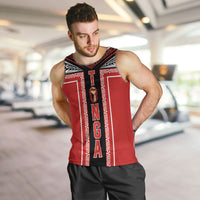 Tonga Men Tank Top Tribal Pacific Ngatu Motif LT03 Red - Polynesian Pride