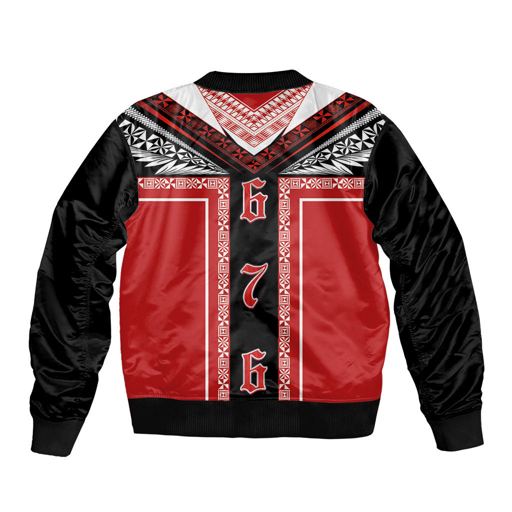 Tonga Sleeve Zip Bomber Jacket Tribal Pacific Ngatu Motif LT03 - Polynesian Pride