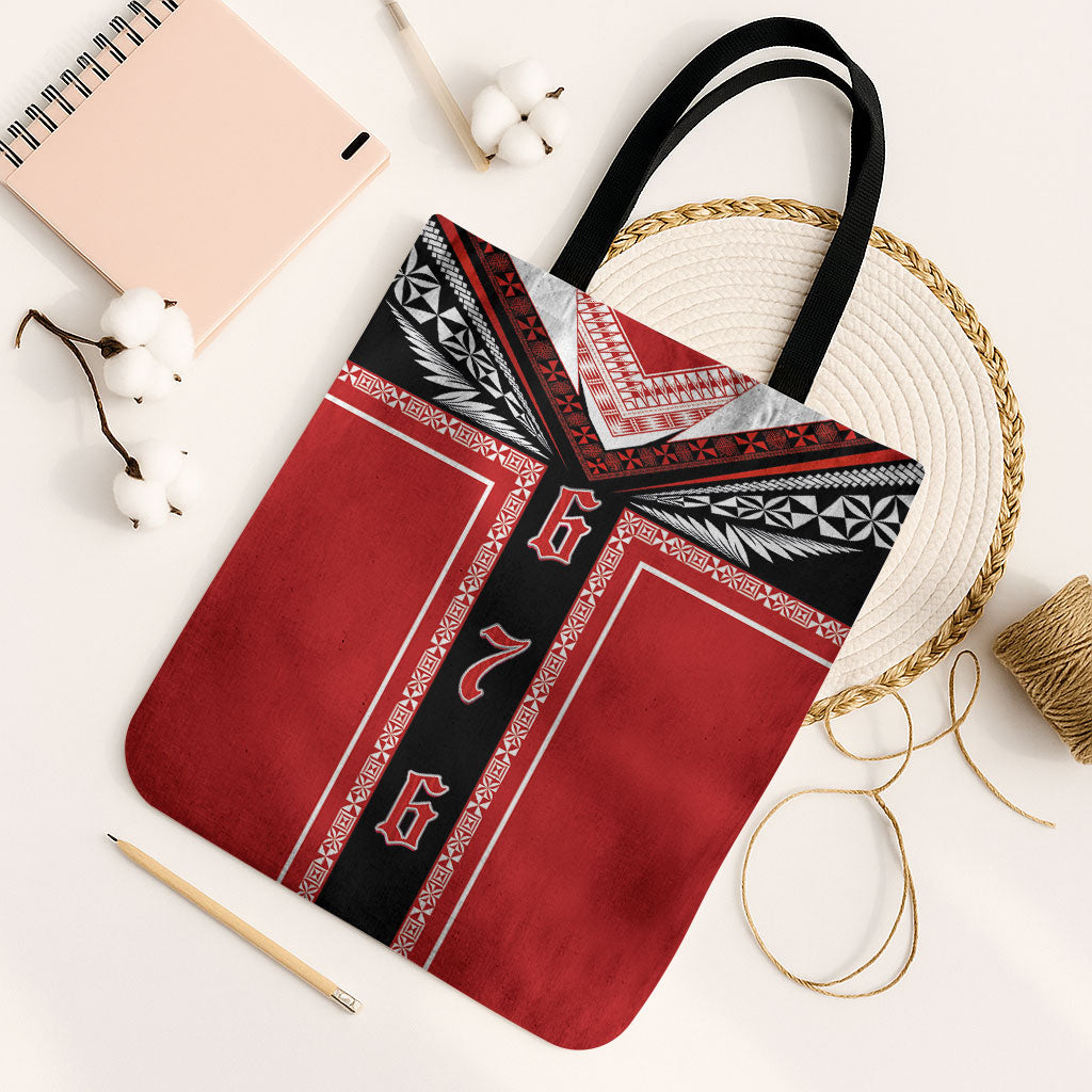 Tonga Tote Bag Tribal Pacific Ngatu Motif LT03 Black Strap One Size Red - Polynesian Pride