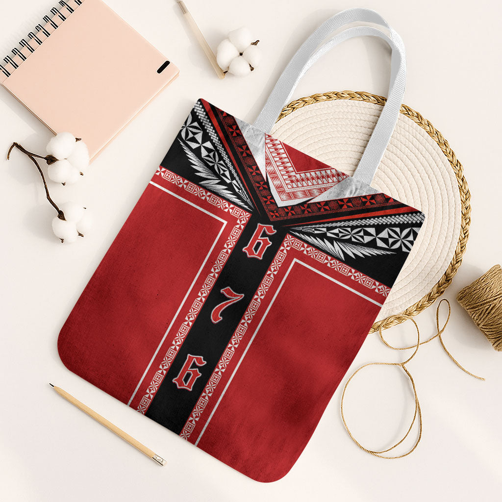 Tonga Tote Bag Tribal Pacific Ngatu Motif LT03 White Strap One Size Red - Polynesian Pride