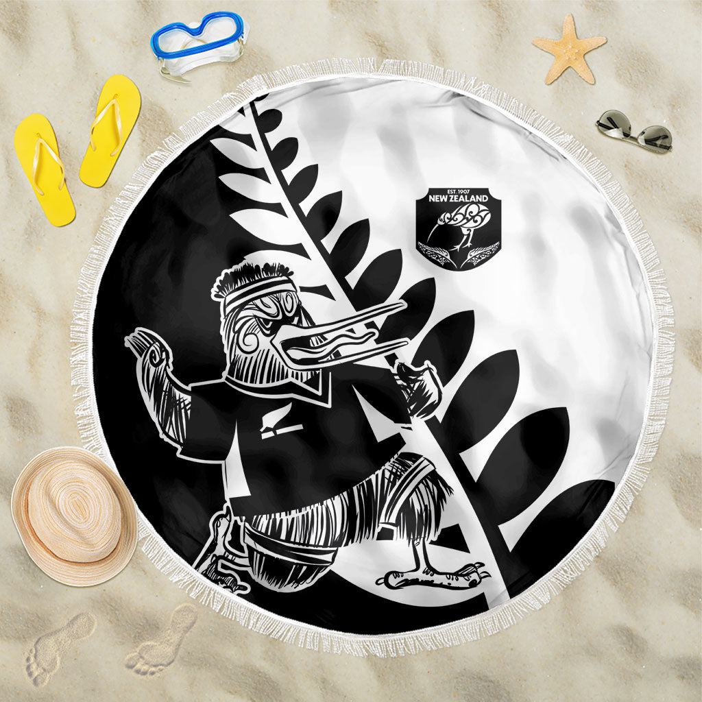 Aotearoa Rugby League Beach Blanket Kiwi Haka and Fern - Sporty Style LT03 One Size 150cm Black - Polynesian Pride