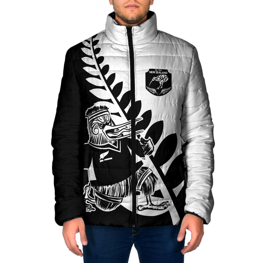 Custom Aotearoa Rugby League Padded Jacket Kiwi Haka and Fern - Sporty Style LT03 Men Black - Polynesian Pride