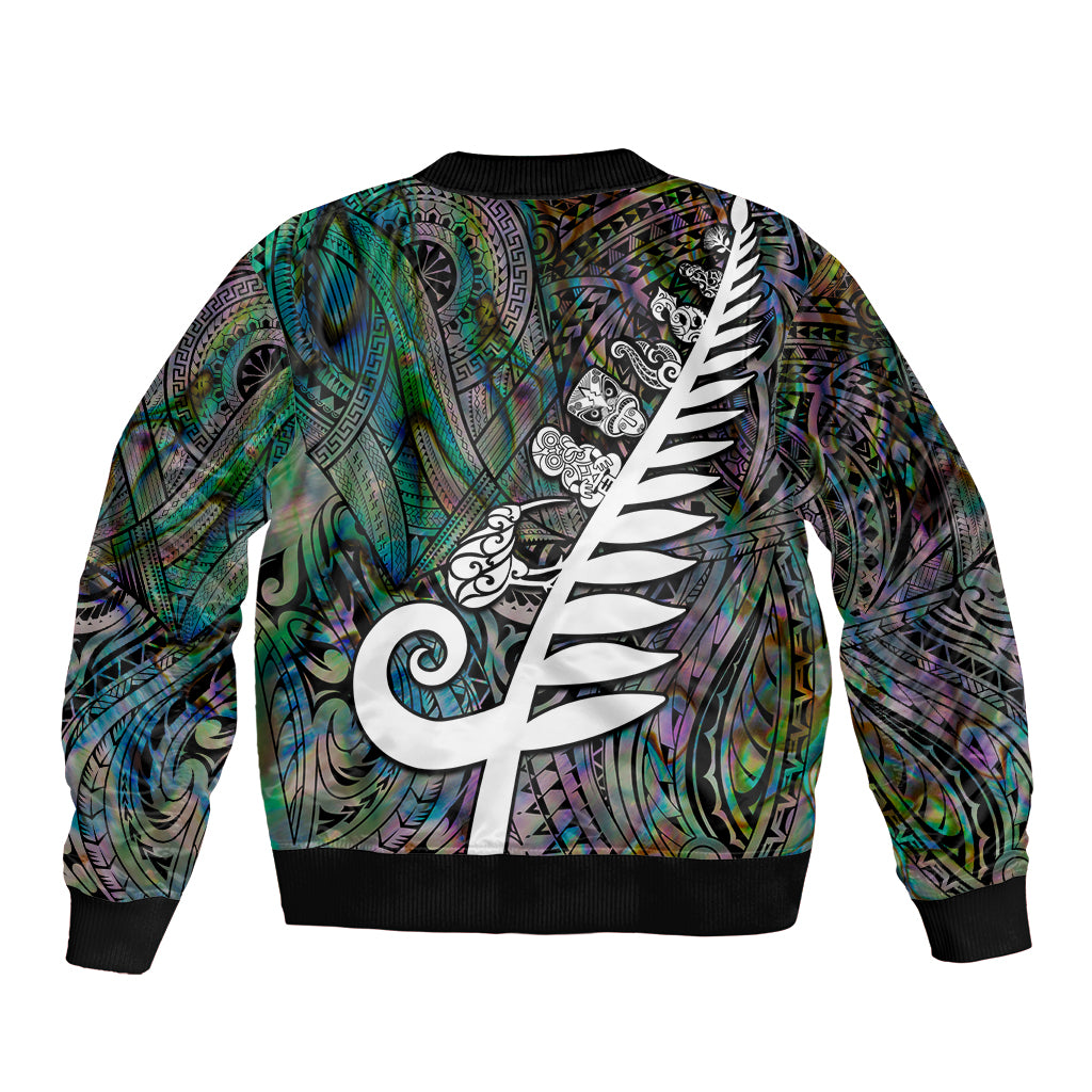 New Zealand Bomber Jacket Aotearoa Symbols With Silver Fern LT03 - Polynesian Pride