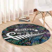 New Zealand Round Carpet Aotearoa Symbols With Silver Fern LT03 - Polynesian Pride